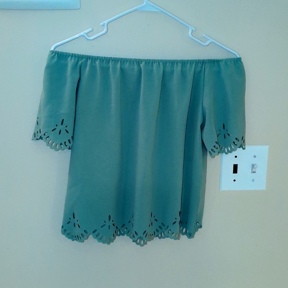 Mint Green Off Shoulder Shirt - Picture 1 of 4